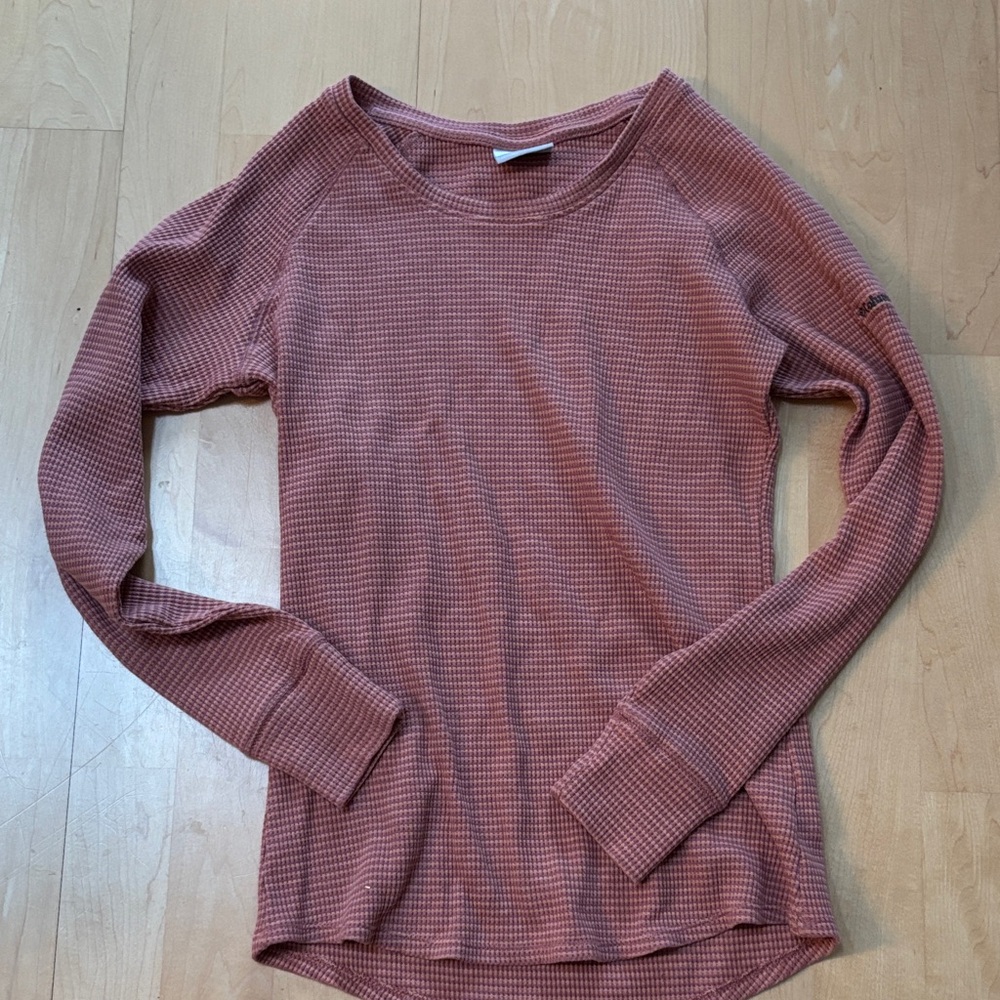 Women's Long Sleeve Waffle Knit Top - Pink